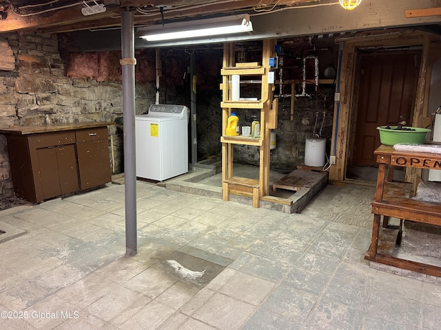 59 W St, Whitehall Village, NY 12887 - unfinished basement with washer / clothes dryer and tile patterned floors