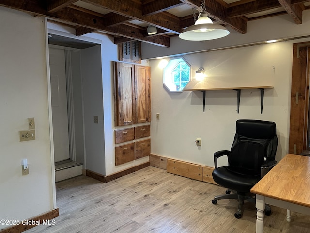 59 W St, Whitehall Village, NY 12887 - home office with light wood-style floors and beam ceiling