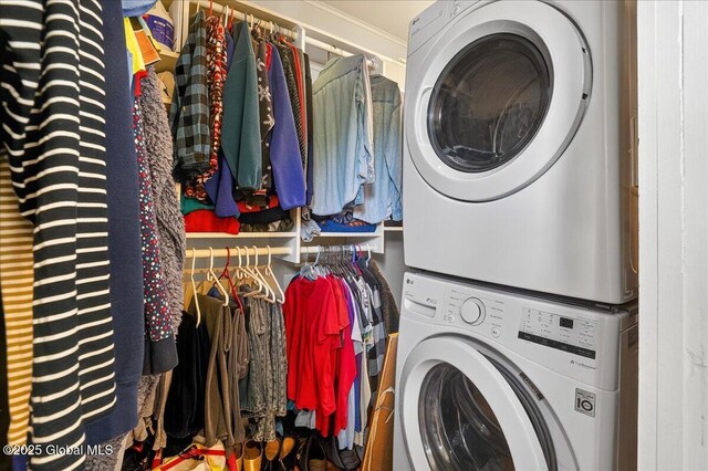 1280 Dean St, Niskayuna, NY 12309 - laundry room featuring estacked washer and dryer