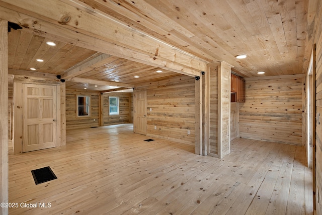 28 Gates Ave, Victory, NY 12871 - additional living space with wooden ceiling, wooden walls, light wood-style flooring, and recessed lighting