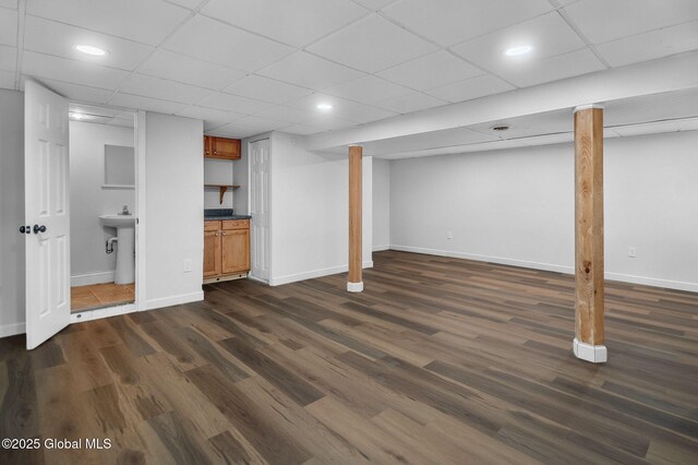 311 Old Loudon Rd, Colonie, NY 12110 - finished basement featuring dark wood-type flooring, a paneled ceiling, and recessed lighting