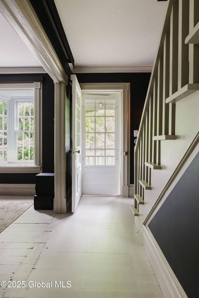 88 Mac Brown Rd, Claverack, NY 12513 - foyer entrance featuring stairway, plenty of natural light, and ornamental molding