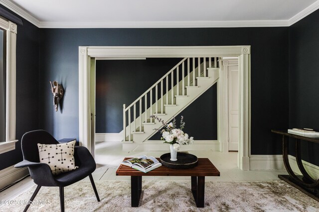 88 Mac Brown Rd, Claverack, NY 12513 - living room featuring stairway and crown molding
