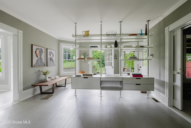 88 Mac Brown Rd, Claverack, NY 12513 - office area with ornamental molding, wood finished floors, wainscoting, and a decorative wall