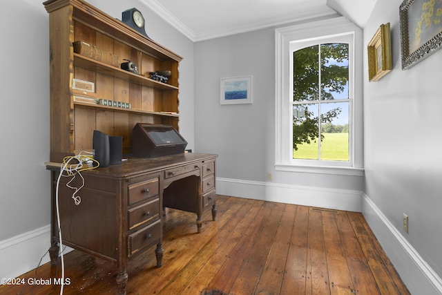 359 Wall St, Northumberland, NY 12871 - home office with dark wood-style floors and ornamental molding