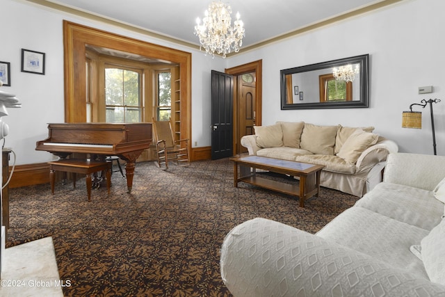 359 Wall St, Northumberland, NY 12871 - living area featuring a chandelier, crown molding, and carpet