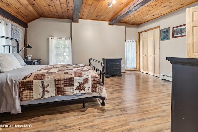 359 Wall St, Northumberland, NY 12871 - bedroom with wooden ceiling, a baseboard heating unit, wood finished floors, and lofted ceiling