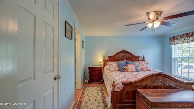 88 County Route 26a, Stuyvesant, NY 12173 - bedroom with light wood-style floors, ornamental molding, and ceiling fan