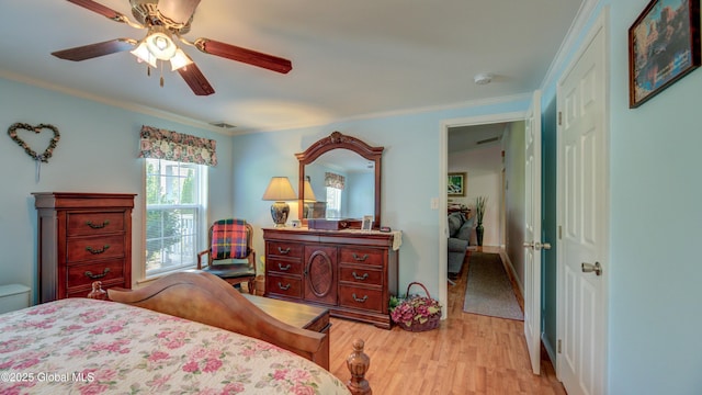 88 County Route 26a, Stuyvesant, NY 12173 - bedroom featuring light wood-style flooring, ornamental molding, and ceiling fan