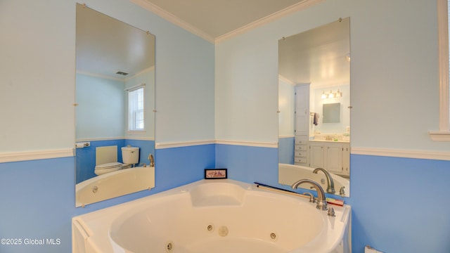 88 County Route 26a, Stuyvesant, NY 12173 - full bathroom with a jetted tub, vanity, and crown molding