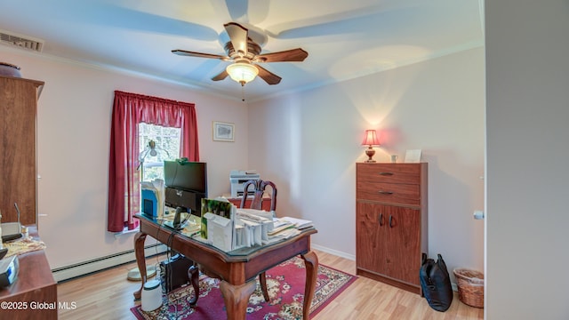88 County Route 26a, Stuyvesant, NY 12173 - office space featuring baseboard heating, ceiling fan, wood finished floors, and ornamental molding