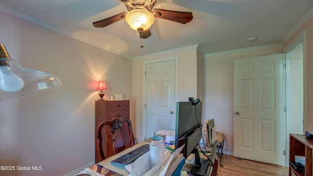 88 County Route 26a, Stuyvesant, NY 12173 - office area with ornamental molding, ceiling fan, and light wood finished floors