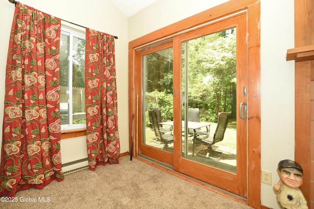1B Scotch Mist Way, Malta, NY 12020 - entryway featuring lofted ceiling, carpet floors, and a baseboard radiator