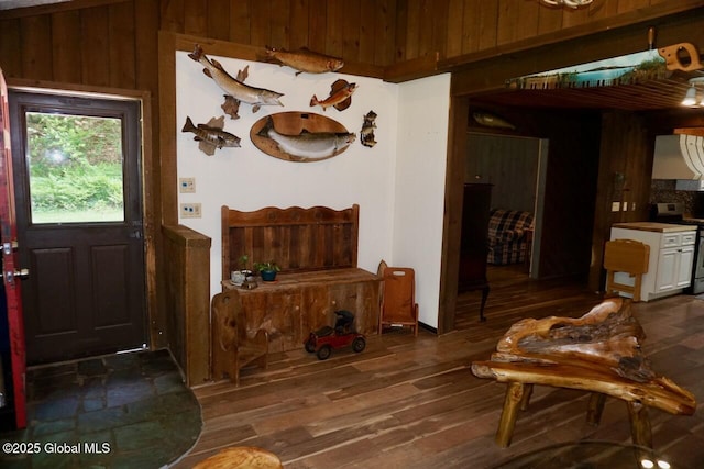 469 Military Rd, Edinburg, NY 12134 - entryway featuring wood-type flooring and wood walls