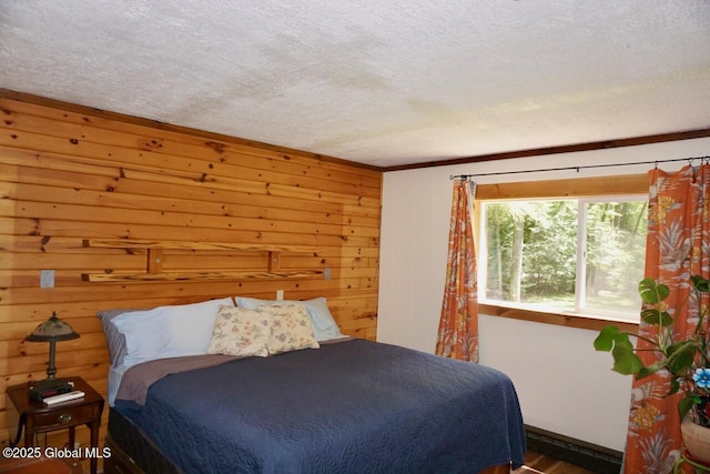 469 Military Rd, Edinburg, NY 12134 - bedroom with a textured ceiling and wood walls