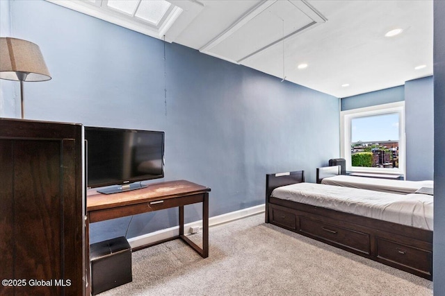 218 Lancaster St, Albany, NY 12210 - bedroom with attic access, light carpet, and recessed lighting
