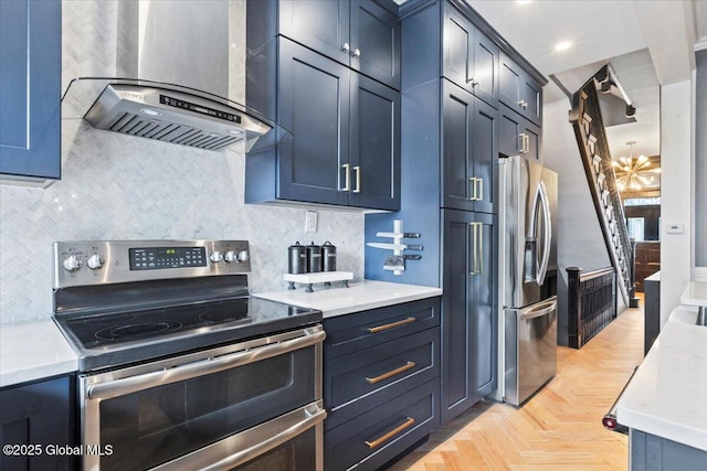 218 Lancaster St, Albany, NY 12210 - kitchen with appliances with stainless steel finishes, extractor fan, light countertops, and recessed lighting