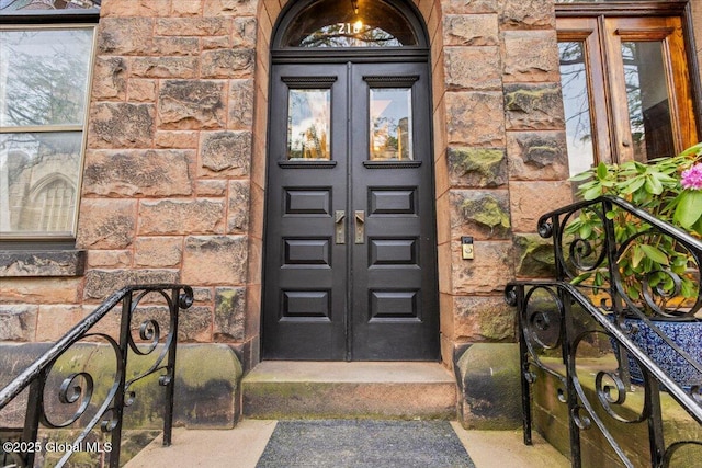 218 Lancaster St, Albany, NY 12210 - entrance to property with french doors and stone siding