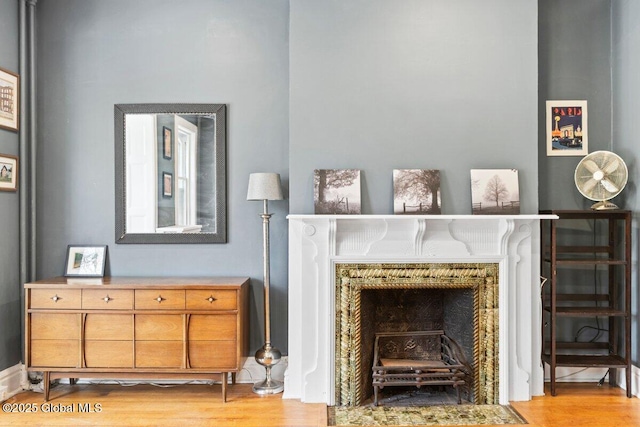 218 Lancaster St, Albany, NY 12210 - detailed view of wood finished floors and a fireplace with flush hearth