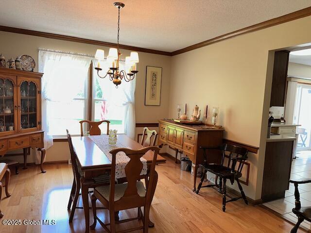12 Bain Dr, Bethlehem, NY 12054 - dining space featuring crown molding, light wood finished floors, and a chandelier