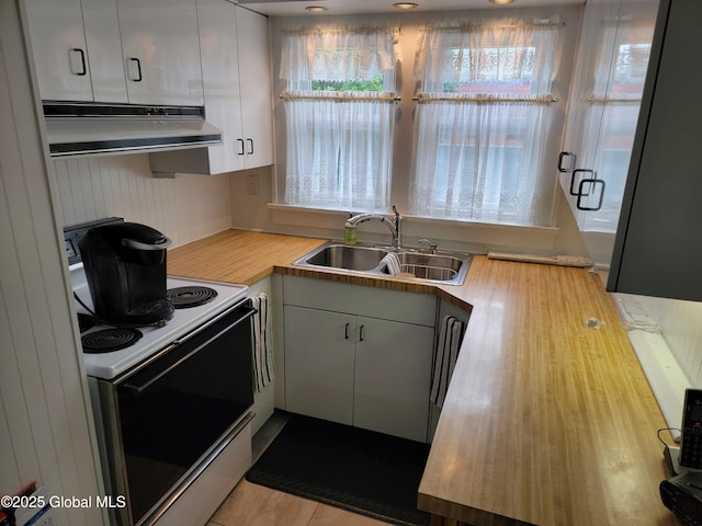 1045 Wallace Ave, Rotterdam, NY 12306 - kitchen with under cabinet range hood, white range with electric cooktop, and white cabinets