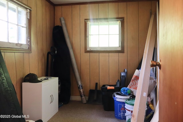 103 Seven Oaks Rd, Caroga, NY 12032 - bedroom with wood walls and carpet flooring