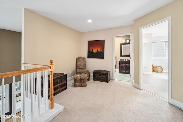 18 Beresford Rd, Clifton Park, NY 12019 - sitting room featuring carpet, recessed lighting, and an upstairs landing