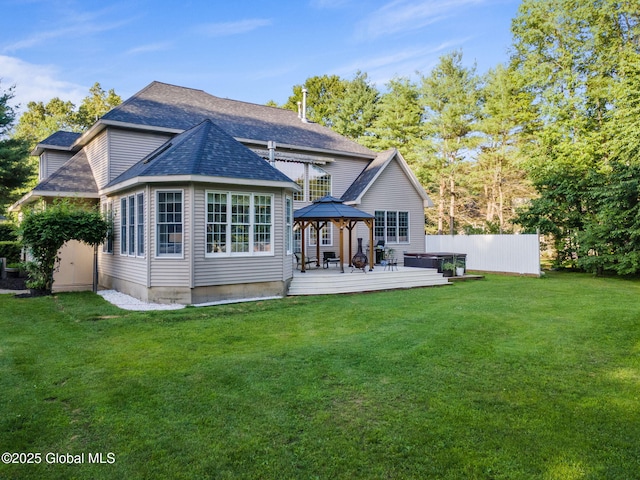 18 Beresford Rd, Clifton Park, NY 12019 - back of house with a gazebo, a yard, a deck, and roof with shingles