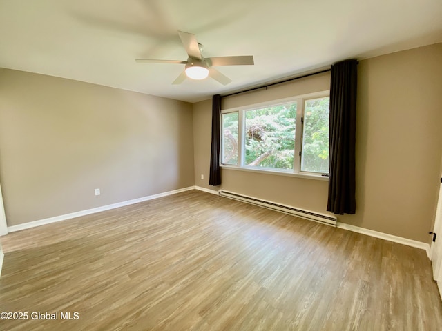 3 Olcott Ln, East Greenbush, NY 12144 - spare room featuring baseboard heating, light wood-type flooring, and ceiling fan