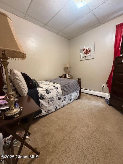 527 Pawling Ave, Troy, NY 12180 - carpeted bedroom with a drop ceiling and baseboard heating