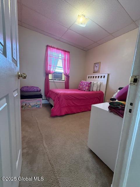 527 Pawling Ave, Troy, NY 12180 - carpeted bedroom featuring a paneled ceiling and cooling unit