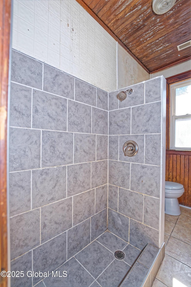 850 Peoples Ave, Troy, NY 12180 - bathroom featuring wooden ceiling and a tile shower