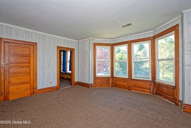 850 Peoples Ave, Troy, NY 12180 - unfurnished room with carpet floors, ornamental molding, and wood walls