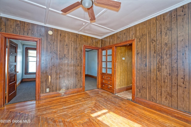 850 Peoples Ave, Troy, NY 12180 - spare room featuring ceiling fan and wood walls