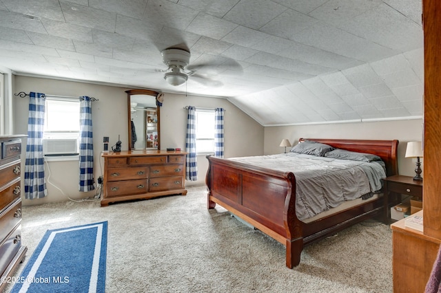 1330 State Highway 67, Johnstown, NY 12095 - carpeted bedroom with multiple windows, cooling unit, a ceiling fan, and vaulted ceiling