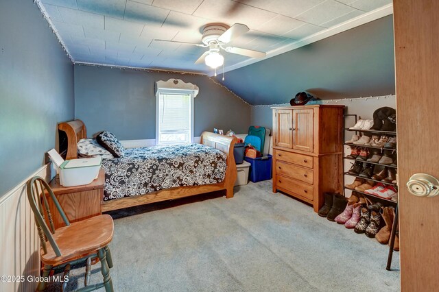 1330 State Highway 67, Johnstown, NY 12095 - bedroom featuring light colored carpet, vaulted ceiling, and a ceiling fan