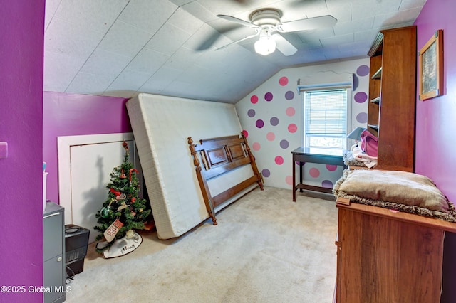 1330 State Highway 67, Johnstown, NY 12095 - bedroom featuring light colored carpet, vaulted ceiling, and a ceiling fan