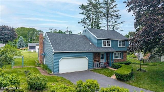 62 Pheasant Ridge Dr, Colonie, NY 12211 - view of front of property featuring a chimney, a garage, driveway, and a shingled roof