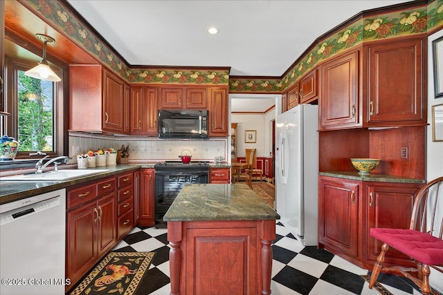 62 Pheasant Ridge Dr, Colonie, NY 12211 - kitchen featuring black appliances, light floors, tasteful backsplash, and a kitchen island