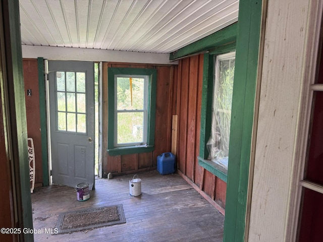 3190 State Highway 10, Johnstown, NY 12095 - entryway featuring hardwood / wood-style flooring, wooden walls, and wooden ceiling