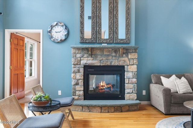 14 Maplecrest Dr, Ravena, NY 12143 - living room featuring wood finished floors and a stone fireplace