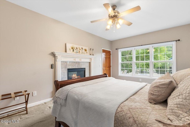 14 Maplecrest Dr, Ravena, NY 12143 - bedroom featuring carpet, a high end fireplace, and a ceiling fan