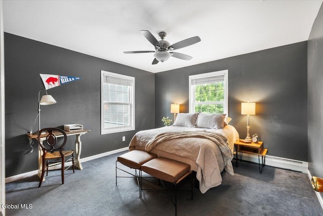 14 Maplecrest Dr, Ravena, NY 12143 - bedroom featuring a baseboard radiator, carpet, and ceiling fan