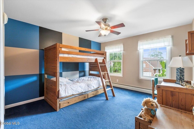 14 Maplecrest Dr, Ravena, NY 12143 - carpeted bedroom featuring a baseboard heating unit and a ceiling fan
