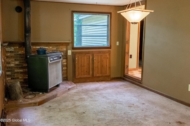 1072 Honey Hollow Rd, New Baltimore, NY 12058 - interior space featuring light colored carpet and a wood stove