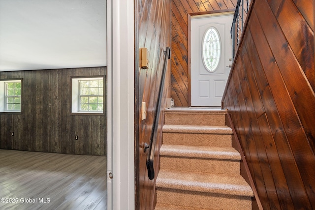 257 Lake Rd, Cobleskill, NY 12043 - staircase with wood finished floors and wood walls