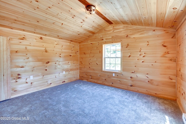 135 Lafayette St, Palatine Bridge, NY 13428 - additional living space with lofted ceiling, wood ceiling, wood walls, and carpet floors