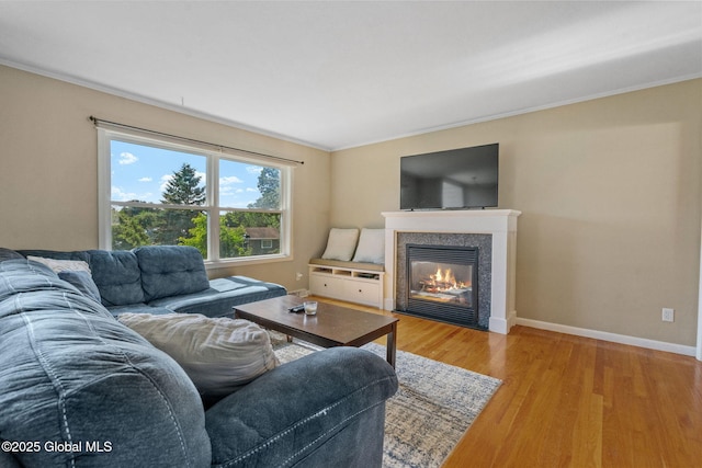 1 Tamarack Ln, East Greenbush, NY 12061 - living room with crown molding, wood finished floors, and a fireplace with flush hearth