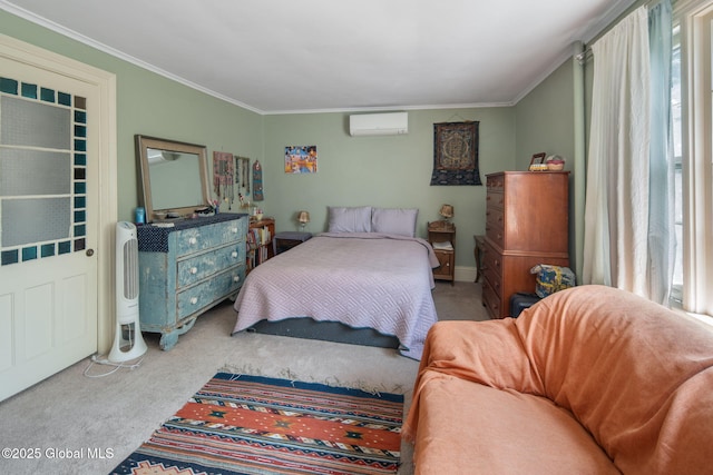 8 Front St, Schenectady, NY 12305 - carpeted bedroom with multiple windows, an AC wall unit, and crown molding