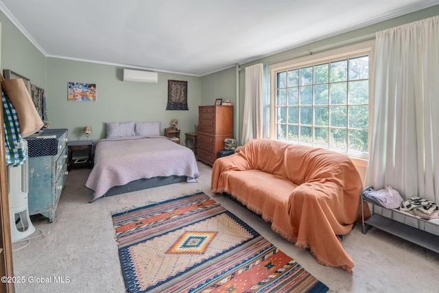8 Front St, Schenectady, NY 12305 - carpeted bedroom featuring a wall unit AC and ornamental molding